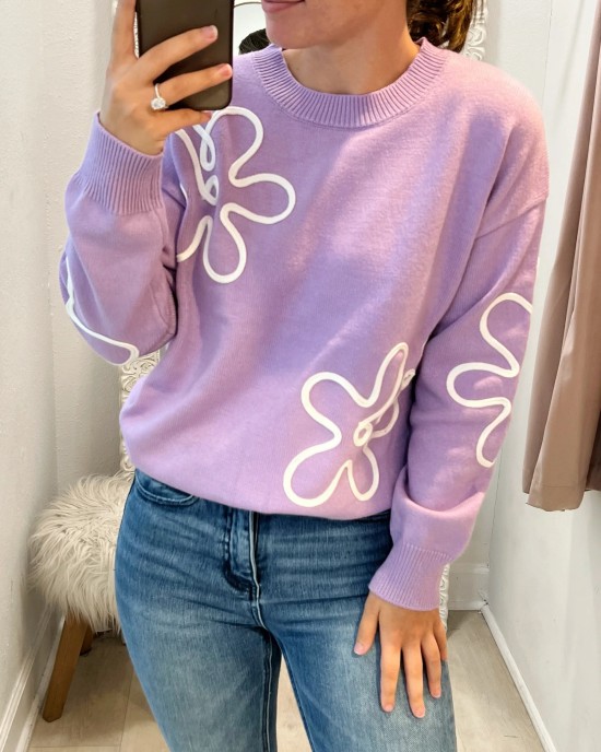 Purple Floral Sweater