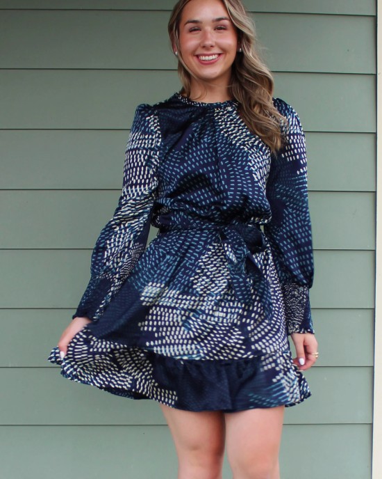 Navy and Blue Patterned Dress