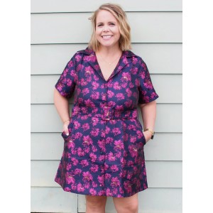 Navy and Pink Floral Belted Dress