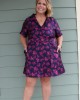 Navy and Pink Floral Belted Dress