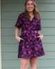 Navy and Pink Floral Belted Dress