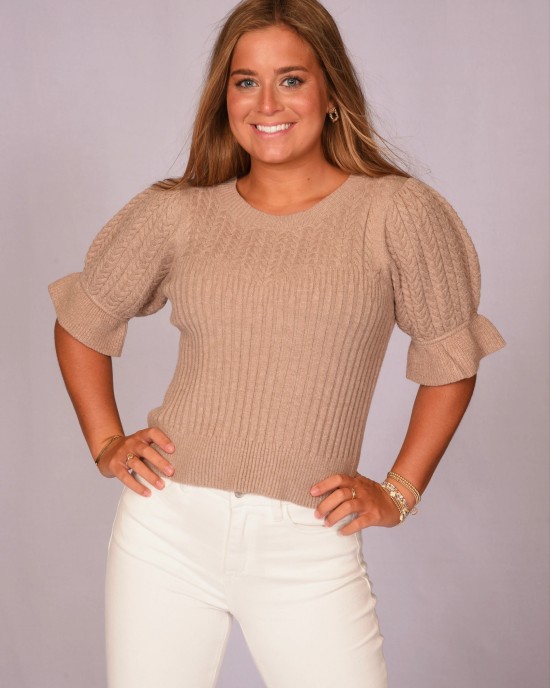 Taupe Textured Flirty Sleeve Top