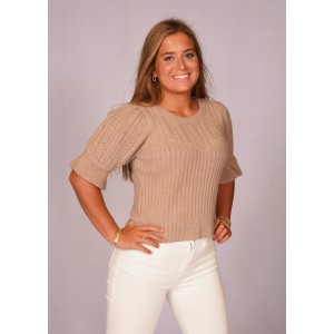 Taupe Textured Flirty Sleeve Top