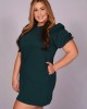 Hunter Green Textured Puff Sleeve Straight Dress