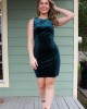 Teal Velvet Dress with Pearl Details