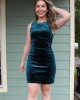 Teal Velvet Dress with Pearl Details