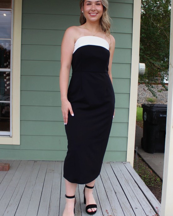 White and Black Midi Dress