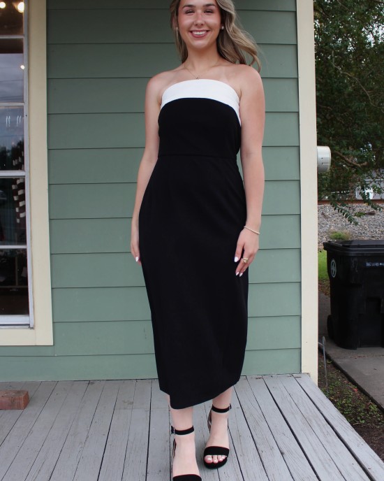 White and Black Midi Dress