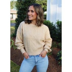 Tan Textured Cropped Sweater