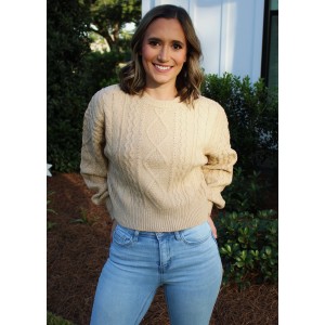 Tan Textured Cropped Sweater