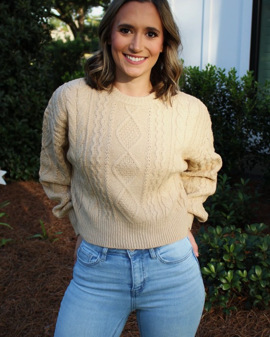 Tan Textured Cropped Sweater