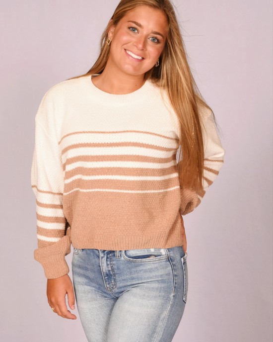 Tan and White Strip Sweater