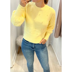 Yellow Puff Sleeve Pearl Sweater