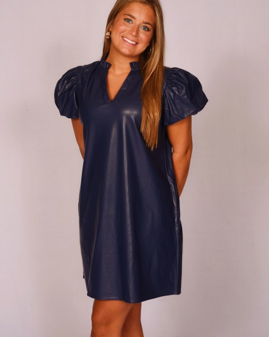 Faux Leather Navy Dress