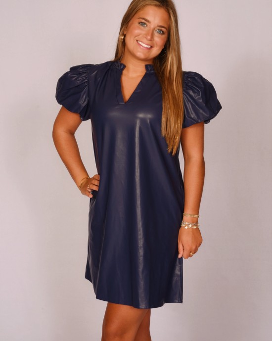 Faux Leather Navy Dress