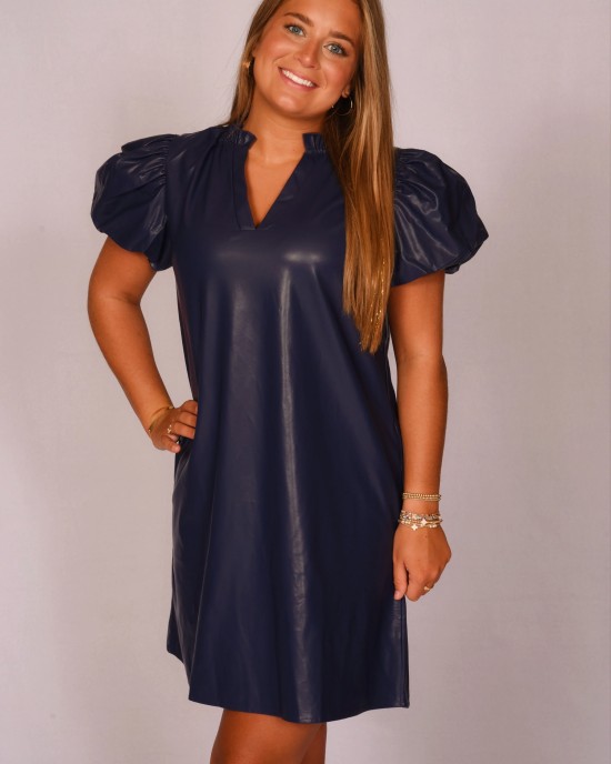 Faux Leather Navy Dress