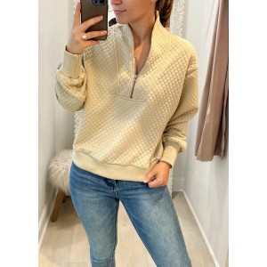 Tan Textured Half Zip Pullover