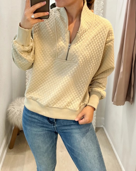 Tan Textured Half Zip Pullover