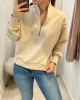 Tan Textured Half Zip Pullover