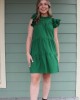 Green Ruffle Sleeve Tiered Dress