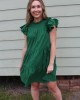 Green Ruffle Sleeve Tiered Dress