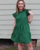 Green Ruffle Sleeve Tiered Dress