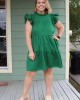 Green Ruffle Sleeve Tiered Dress