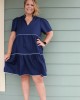 Navy Blue Dress with White Trim Details