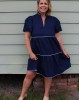 Navy Blue Dress with White Trim Details