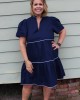 Navy Blue Dress with White Trim Details