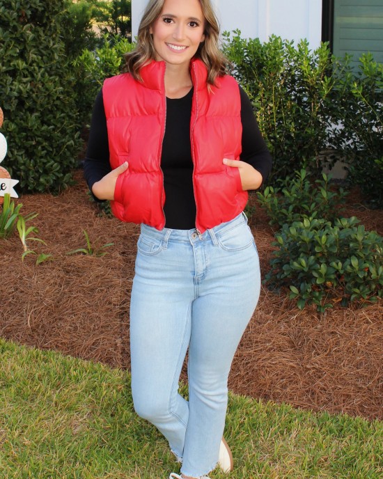 Red Faux Leather Vest