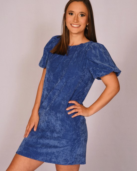 Royal Velvet Puff Sleeve Dress