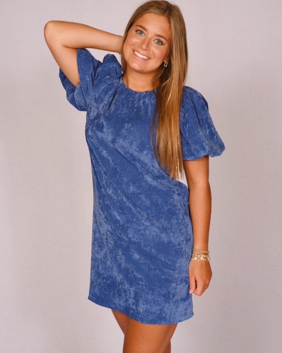 Royal Velvet Puff Sleeve Dress