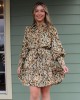 Long Sleeve Green and Brown Print Dress