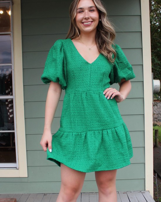 Green Tweed Tiered Dress