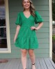 Green Tweed Tiered Dress