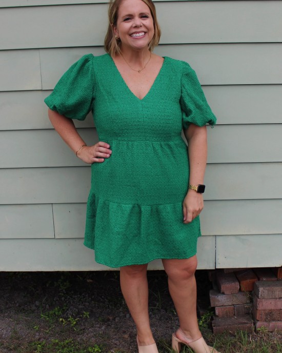 Green Tweed Tiered Dress