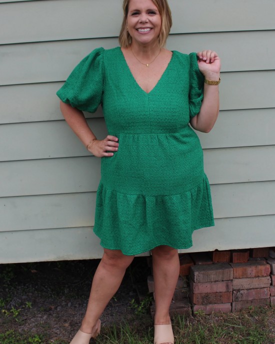 Green Tweed Tiered Dress