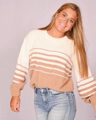 Tan and White Strip Sweater