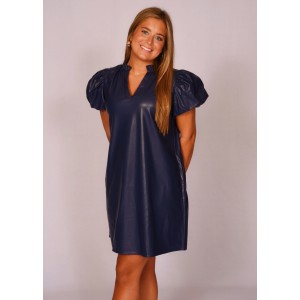 Faux Leather Navy Dress