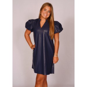 Faux Leather Navy Dress