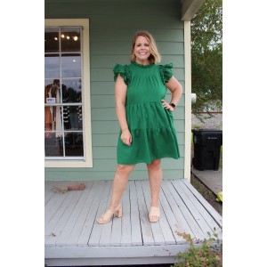 Green Ruffle Sleeve Tiered Dress