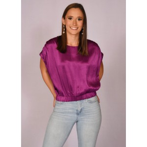 Purple Cropped Cuffed Sleeve Top