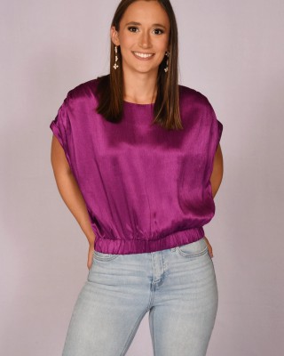 Purple Cropped Cuffed Sleeve Top