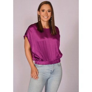 Purple Cropped Cuffed Sleeve Top