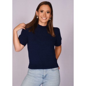 Navy Fuzzy Soft Short Sleeve Top