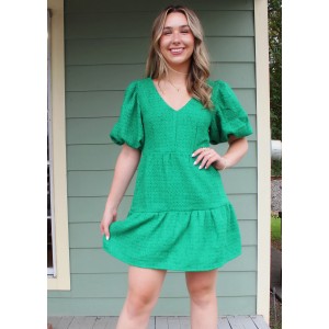 Green Tweed Tiered Dress