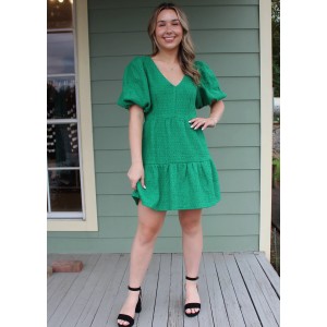 Green Tweed Tiered Dress